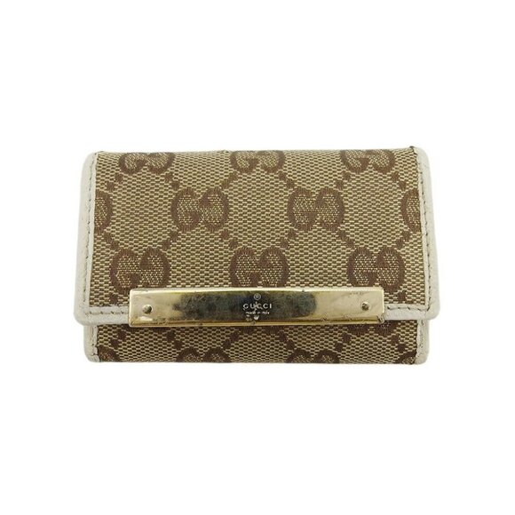 GUCCI Key Case GG Canvas Beige Canvas x Leather Authentic USED - Picture 6 of 13